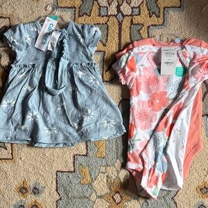 Carter's Blue Floral Kids Dress & 3 pack onesies